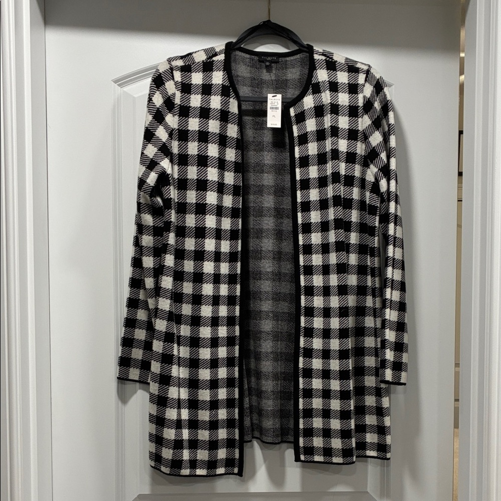 Talbots NWT Black and White Plaid Cardigan size Petite Large